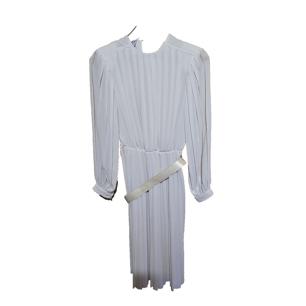 Vintage 1970s Rothschild White Long Sleeve Pleated Midi Dress Womans Size 6